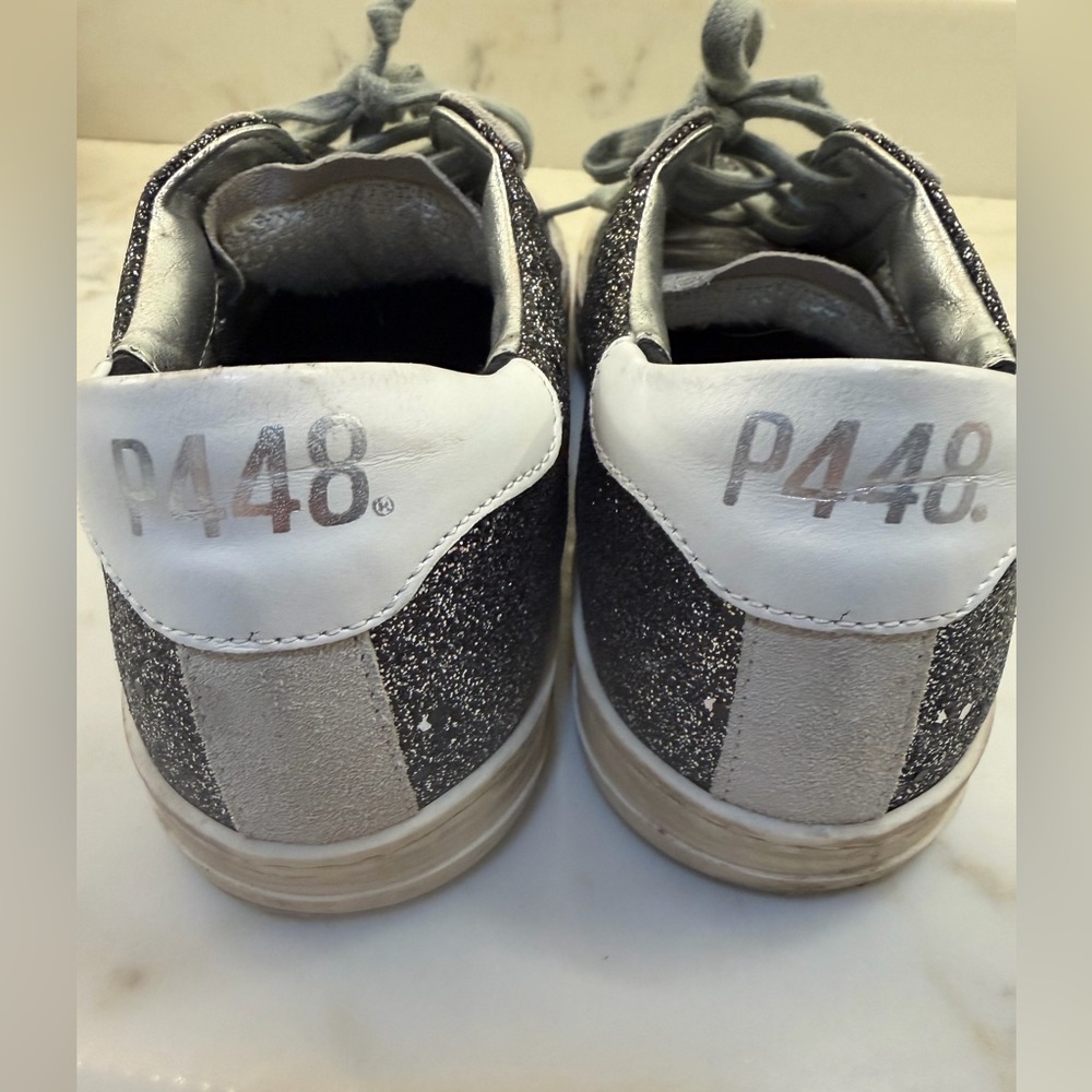 P448 Sneakers John Glitter Black Sparkle Low Top Sneaker Shoes Size 38 US 7.5 - Picture 4 of 6